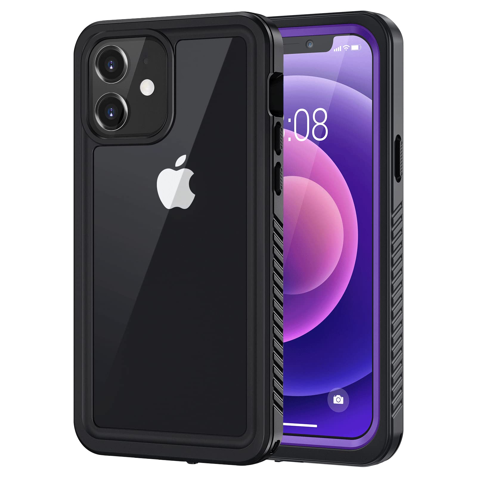 Lanhiem for iPhone 12 Case, Waterproof Dustproof Shockproof Case with Built-in Screen Protector [Not for iPhone 12 Pro], Full Body Underwater Protective Cover for iPhone 12 6.1 inch -Purple