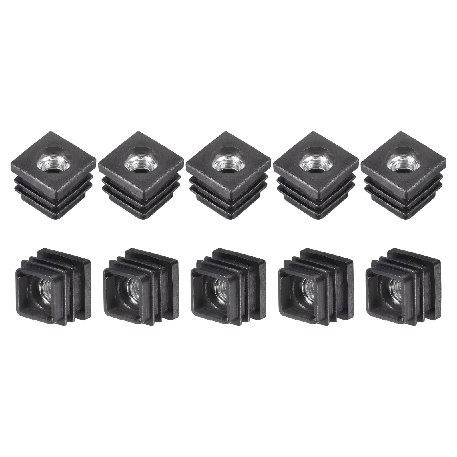 Photo 1 of uxcell 24Pcs Plastic Threaded Tube Inserts with M8 Thread, for 0.98"x0.98" OD Square Tube, Adjustable Square Black Plastic Plug Caster Insert Chair End Caps Furniture Leg Plug