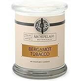 Archipelago Botanicals Scented Candle Hand-Poured Premium Wax, Burns Approx. 60 Hours, Bergamot Tobacco, Soy Candle in Glass Jar, 4.5 Inch, 8.6 oz