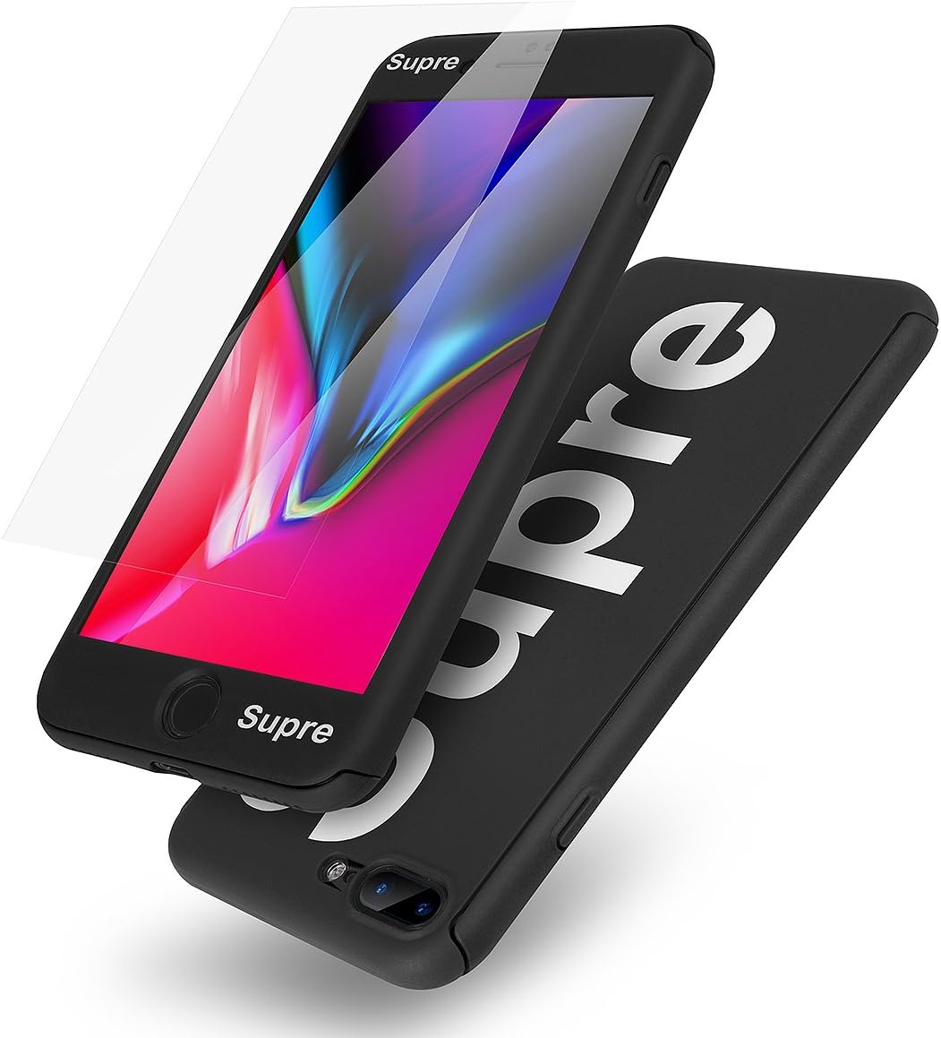 Casa Supre iPhone 8 Plus/7 Plus Case, Ultra Thin Lightweight Supre Fashion Full Body Coverage Protection Soft PC with Screen Protector for Apple iPhone 8 Plus/7 Plus (Black)