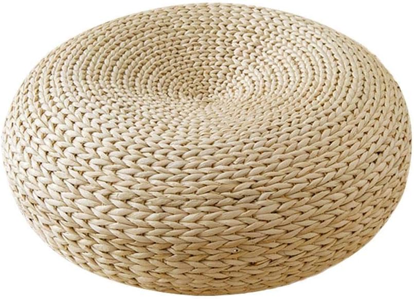 HEIRAO Straw Futon Floor Seat Cushion, Japanese Style Hand Woven Tatami Cushion, Handcrafted Padded Knitted Straw Flat Seat Cushion