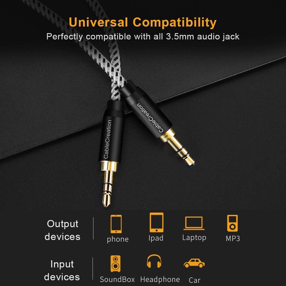 3.5mm Aux Cable, CableCreation 6-Feet Aux Cord, 3.5mm Male to Male Stereo Audio Cable [HiFi Sound, Nylon Braided] Compatible Headphone, Smartphone, 2018 Mac Mini, Home/Car Stereo, Echo & More, 1.8M: Electronics