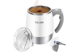 TXLOOK Self Stirring Mug, Rechargeable Automatic Magnetic Stirring Coffee Mug with Transparent Lid, Waterproof Stainless Steel Electric Mixing Cup, Can Stir Milk/Coffee/Cocoa Powder, Suitable for Office/Home