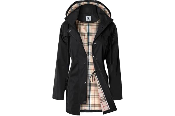 SaphiRose Women's Waterproof Rain Jacket Long Lined Raincoat Outdoor Windbreaker with Hood