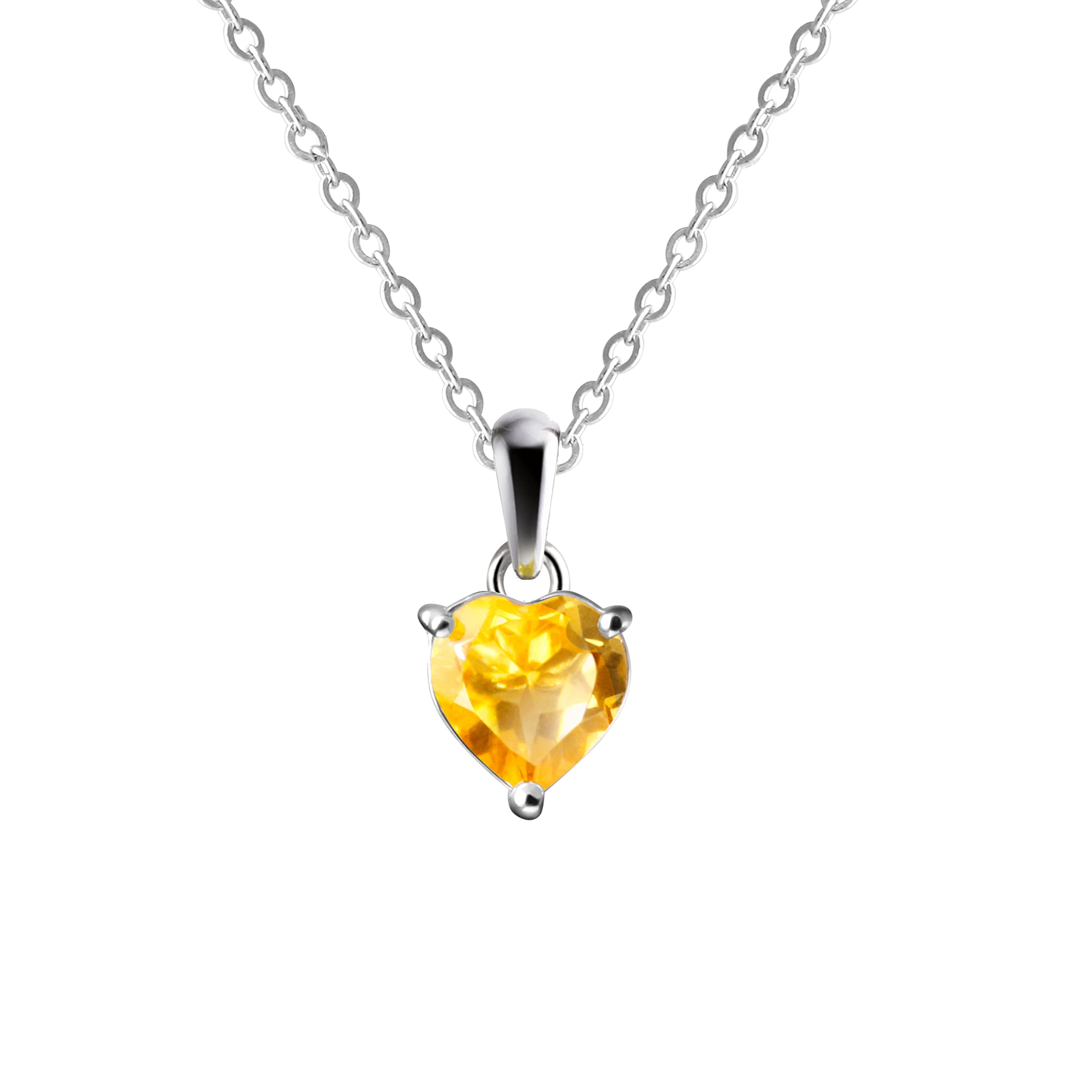 Franki Baker Dainty Natural Yellow Citrine Gemstone Heart Pendant Necklace on 925 Sterling Silver. Chain Length: 50cm