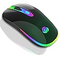 HOTLIFE Wireless Bluetooth Mouse, LED Rechargeable Slient Mouse with Dual Modes (Bluetooth 5.1+USB C/Type-c) 2.4GHz Computer Bluetooth Mouse for Laptop, MacBook, iPad, Gaming - Dark Green (Rose)