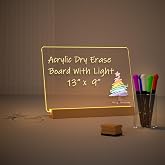 Light Up Clear Dry Drase Board 13 x 9 inch with 5 Markers, Acrylic Lighting Message Memo Note Board for Home/Office/Kitchen/Bedroom