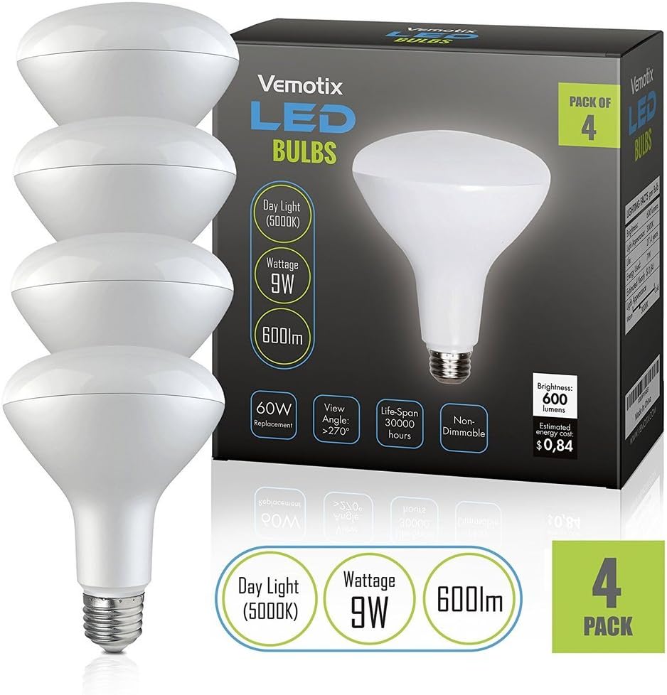 LED Light Bulb BR30 - Daylight 5000K - 9W Bulbs - 75 Watt Equivalent (Pack of 4)