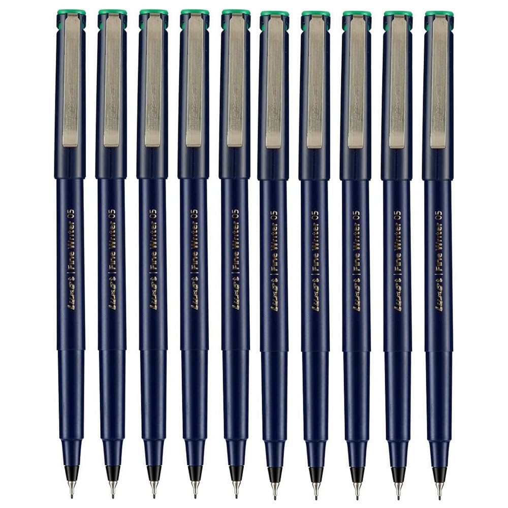 Write05 Fineliner Pens, GREEN, 0.5mm Ultra Fine Tip, Pack of 10, Precise Writing, Write Sign Draw Colour Pens, School Office Home Use, iZOFAX