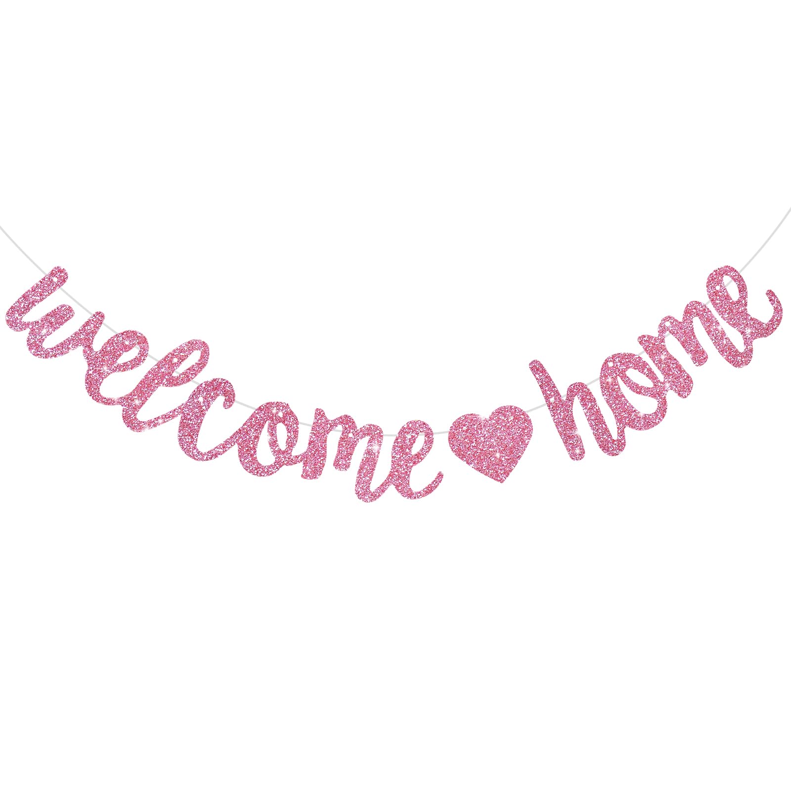 DecoGlee Pink Welcome Home Banner,No DIY,Pre-Strung Welcome Home Decorations,Glitter Welcome Home Party Sign,Homecoming,Housewarming,Graduation Ceremony, Family Reunion, Military Return Party
