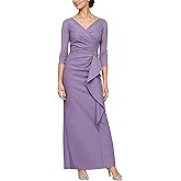 Alex Evenings Womens Slimming Long Length ¾ Sleeve Mother of The Bride Dress with Cascade Ruffle Skirt and Side Ruching
