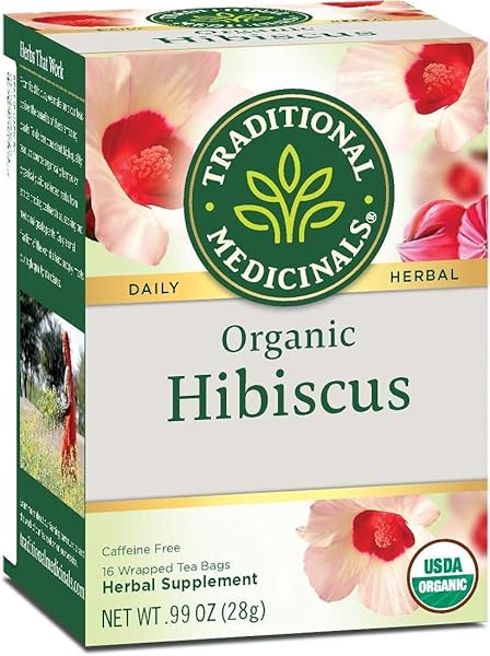 TRADITIONAL MEDICINALS ORGANIC, HIBISCUS TEA – SUPPORTS NORMAL HEART HEALTH & CARDIOVASCULAR WELLNESS – KOSHER, NON-GMO, CAFFEINE-FREE, COMPOSTABLE – 16 TEA BAGS