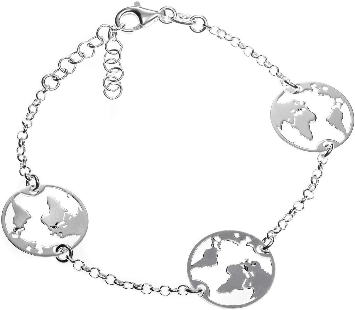 EMPATHY JEWELS Sterling Silver World Map Pendant with 42 cm Chain, Silver Necklace for Women a World Map Necklace for The Most Travellers