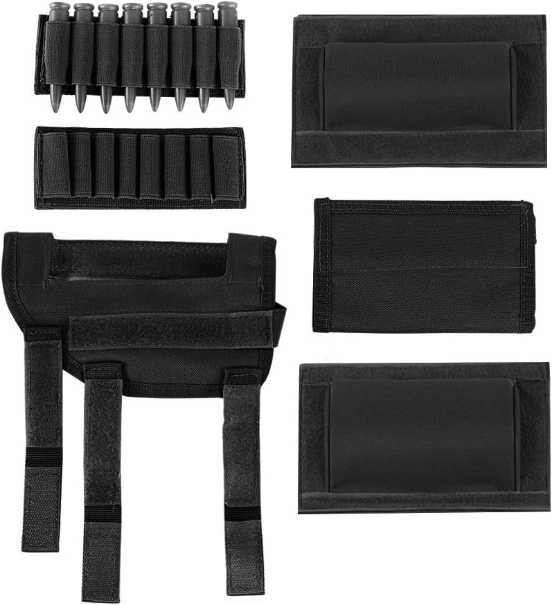 AIRSSON Tactical Rifle Cheek Rest Holder with 2 Molle Pouch for 8 Grid Shells and 2 Different Heights Cheek Leather Pad .22 .223 Cal .308 30-06 .300 .303 & 7.62mm : Sports & Outdoors