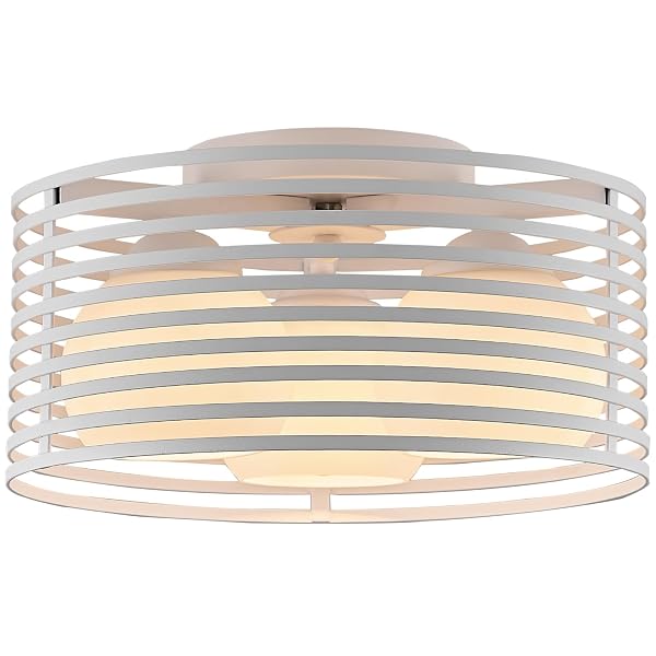MODERN INDUSTRIAL SEMI FLUSH MOUNT CEILING LIGHT, 3-LIGHT WHITE FARMHOUSE CEILING LIGHT FIXTURE WITH GLASS SHADE, HALLWAY LIGHTING FIXTURE FOR KITCHEN, BEDROOM, BATHROOM, FOYER, LAUNDRY ROOM 12.79IN
