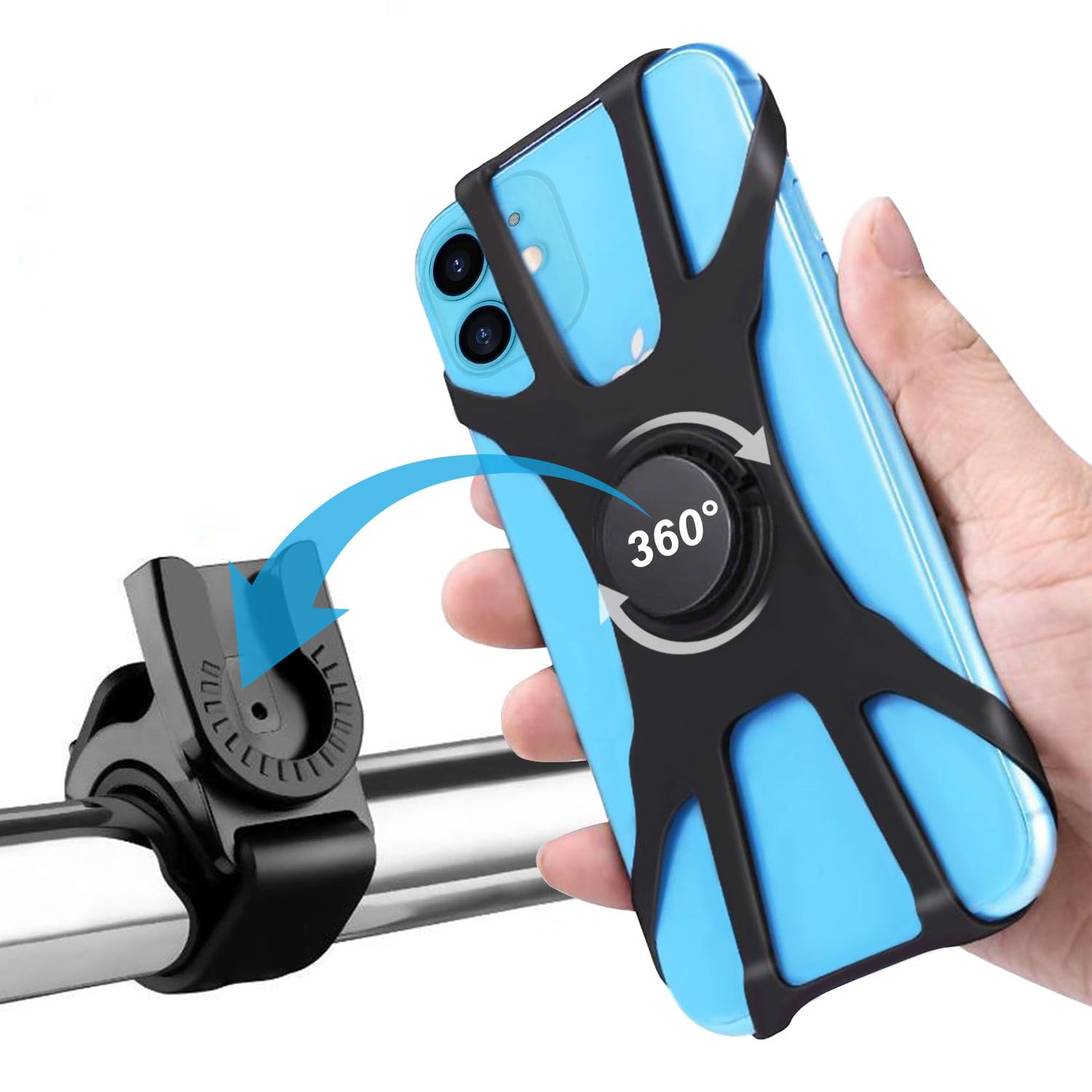 Kinizuxi Bike Phone Mount,360°Rotation Detachable Handlebar of Motorcycle Phone Mount,Adjustable Silicone Bike Phone Holder Compatible for iPhone,Android Cell Phones(Black)