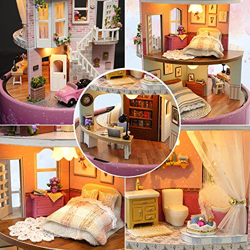 CUTEBEE Dollhouse Miniature with Furniture,Rotating DIY Miniature
