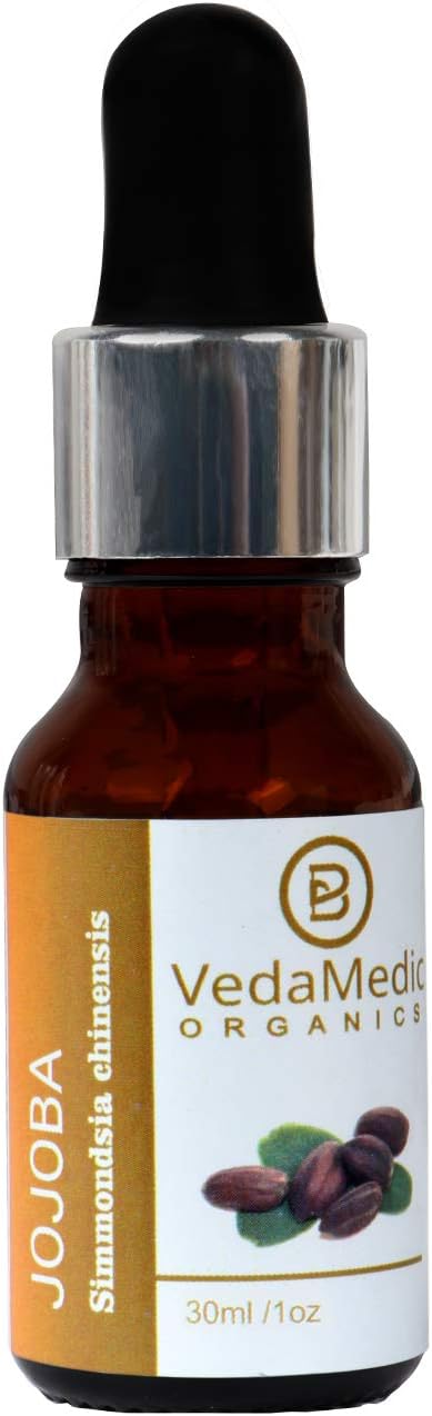 Jojoba Oil by VEDAMEDIC, Pure Cold Pressed Natural Unrefined Moisturizer for Skin Hair and Nails (30 ml)