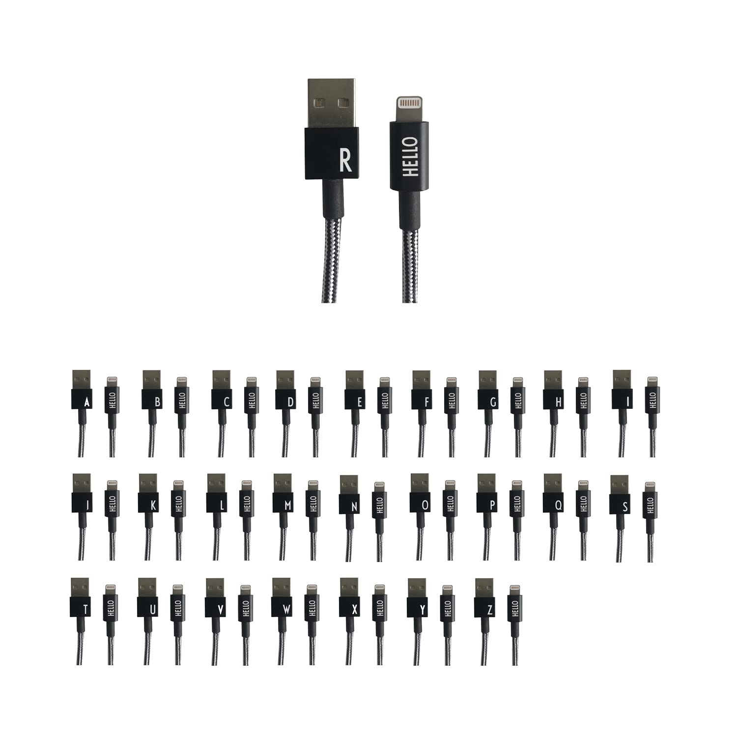 Design Letters MyCable Compatible for iPhone 1 Meter (A-Z) | USB C Cable CE Certified, RoHS & REACH Compliant | USB 2.0 Cable Type C Charger | Nylon braided USB C Charging Cable | Personal Cable Black