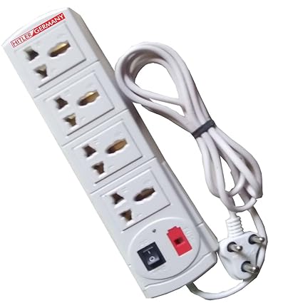 Hitler Germany Branded 6Amp 4-Way Extension Board/Cord / Power Strip with International Sockets(White)