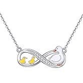 HUKKUN Duck Infinity Necklace 925 Sterling Silver Duck Mother Necklace Cute Animal Jewelry Gifts for Women Daughter and Animal Lover