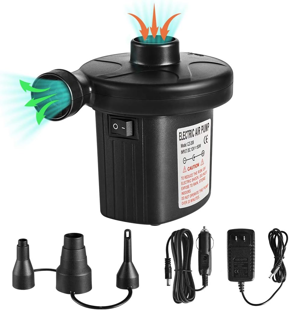 Electric Air Pump Quick-Fill Air Pump for Inflatable Couch,Airbeds,Swimming Ring,Inflatable Pool,2 in 1 Portable Air Mattress Pump,Powerful Electric Inflator Air Pump with 3 Nozzles 110-240V AC/DC: Home & Kitchen
