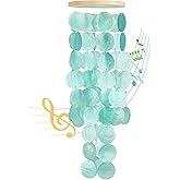 Wind Chimes for Outside - Handcrafted Turquoise Capiz Shells Windchime Coastal Style Decor for Indoor/Outdoors, Garden Decor, Great for Women, Wind Chimes Lovers and More