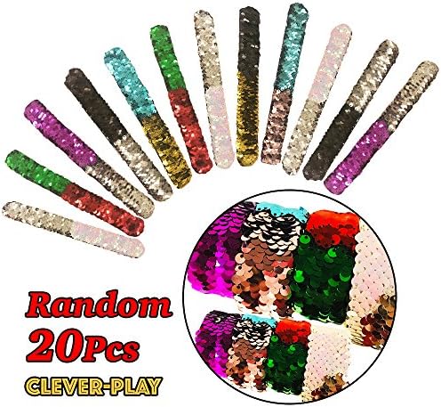 20 Pack Mermaid Bracelet, Birthday Party Favors Supplies Gifts Toys, Cleverplay Little Magic Reversible Charm Flip Sequins Slap Bracelets Wristband for Kids,Girls,Boys