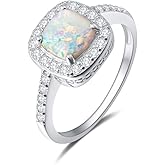 Carleen Created Opal Ring 925 Sterling Silver October Birthstone Cubic Zirconia CZ Halo Engagement Wedding Ring Fine Jewelry Gift for Women, All Size