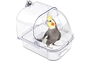 MUYG Bird Bath for Cage Transparent Bird Bathtub Hanging Portable Shower Pool No-Leakage with Stainless Steel Hooks for Small Birds Parakeet Canary Budgerigar Parrot Crested