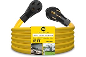 LAZMUMI 50 Amp RV/EV Extension Cord, 4 Prong NEMA 14-50P to 14-50R 50F/50M Cable Suit for RV Trailer Campers, Tesla Model 3-S-X-Y, Heavy Duty STW with Cord Organizer, ETL Listed (15 FT)