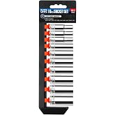 PGROUP 10PCS 3/8&rdquo; Drive Deep Socket Set, SAE (5/16"-7/8"), 6-Point, Cr-V Steel, Chrome Plated Socket With Hanging Bracket, Cover Most Commonly Sizes