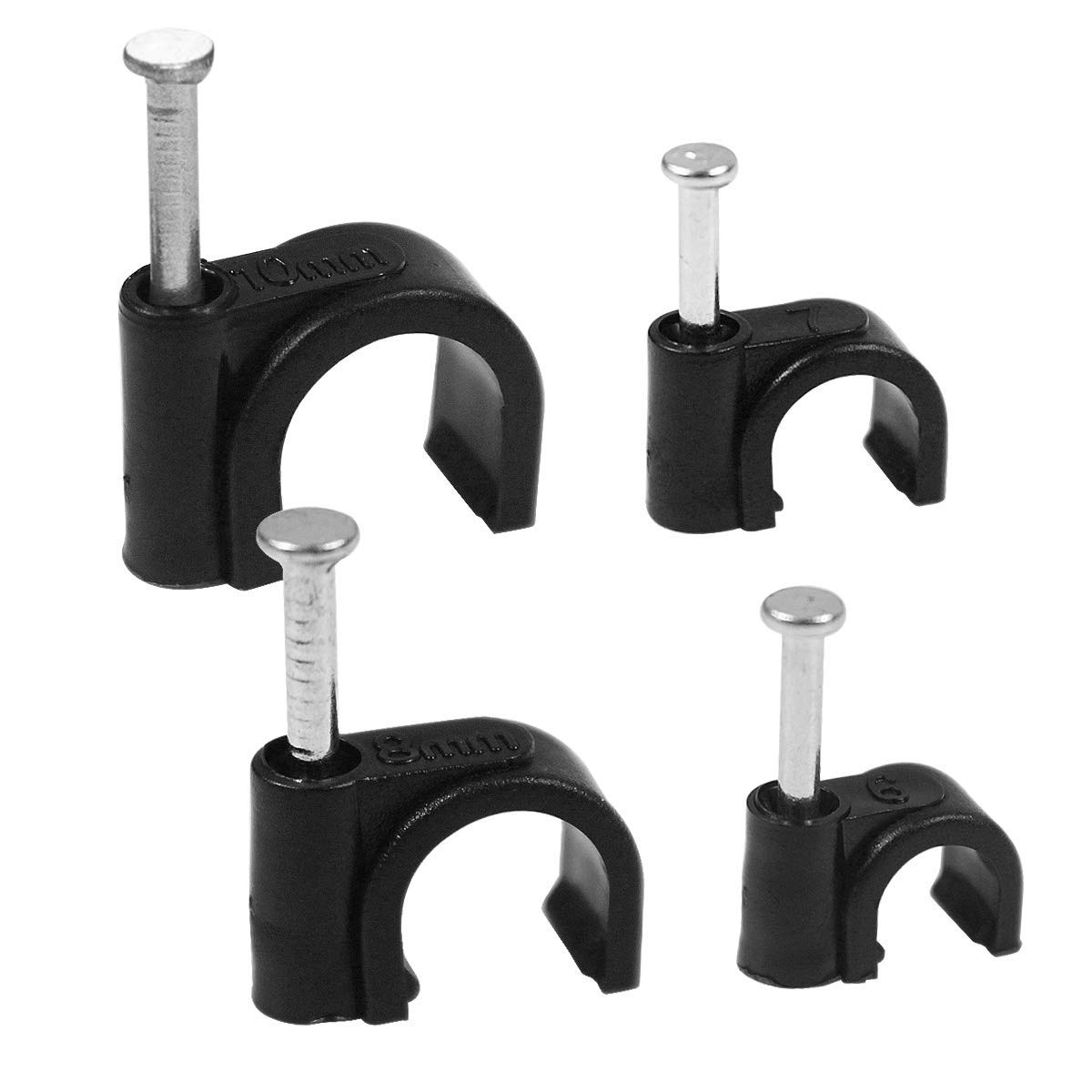 Wire Cable Clips Home Cable Management Clamps 6mm 7mm 8mm 10mm U-Clip and Screw Assortment of 400 pcs Black