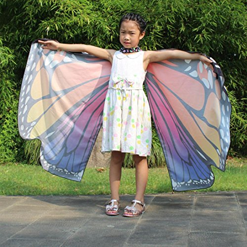 VESNIBA Kid Baby Girl Soft Fabric Butterfly Wings Shawl Scarves Nymph Pixie Poncho Costume Accessory (136x108CM, Hot Pink)