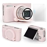 VOVMOEYA SX740 Camera Case Accessories Set[with 2 LCD Tempered Films],Silicone Protective Case Compatible with Canon PowerShot SX730 SX740 HS Digital Camera - Jelly Pink