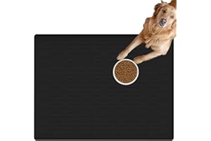 LOGIFTVE Extra Large Pet Food Mat for Dogs, 32''x24'' Waterproof Dog Feeding Mat, Non-Slip Silicone Dog Bowl Mat for Floors, Easy Clean Pet Water Mat Tray (Black)