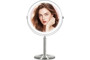VESAUR 15X Magnifying Mirror with Light, 9.5 Large 5000mAh Rechargeable Double Sided HD Lighted Makeup Mirror with 3 Touch Di