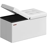 SONGMICS 30 Inches Folding Storage Ottoman Bench with Flipping Lid | Storage Chest Footrest Padded Seat, MDF Support, Cloud White and Ink Black, MINOTA Collection ULSF45WT