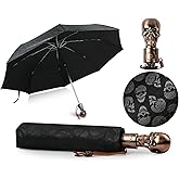 DS. DISTINCTIVE STYLE UV Umbrella Skull Parasol Folding Umbrella Automatic Open and Close Sun Umbrella for Walking with Black Anti-UV Rubber Layer