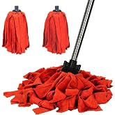 Microfiber Cloth Mop for Floor Cleaning with 2Pcs Replacement Head,Long Handle String Wet Floor Mop for Home,Hardwood,Laminate,Tile,Marble (Red)