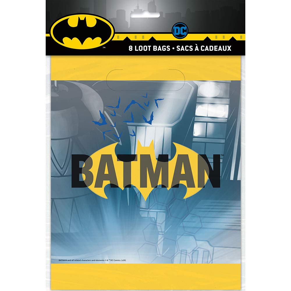 UniqueVibrant Yellow Batman Loot Bags - Retro Comic-Themed Party Favors - Perfect for Kids' Birthday Parties & Special Events - 8ct