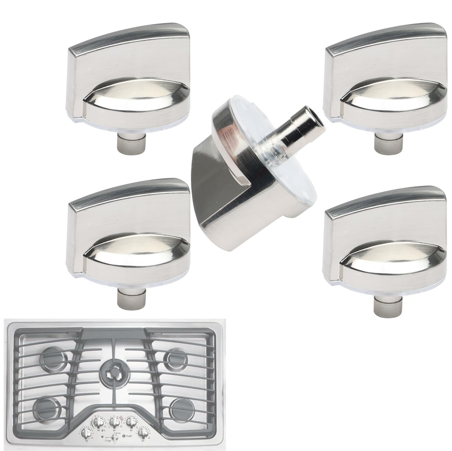 Photo 1 of Updated WB03X25796 Stove Knob Replacements for GE Profile Gas Cooktop, Fits for GE Range Burner, Surface Burner Control Knob Replaces WB03T10326, AP5986232, etc. 5 Pack, Silver (Not Universal)