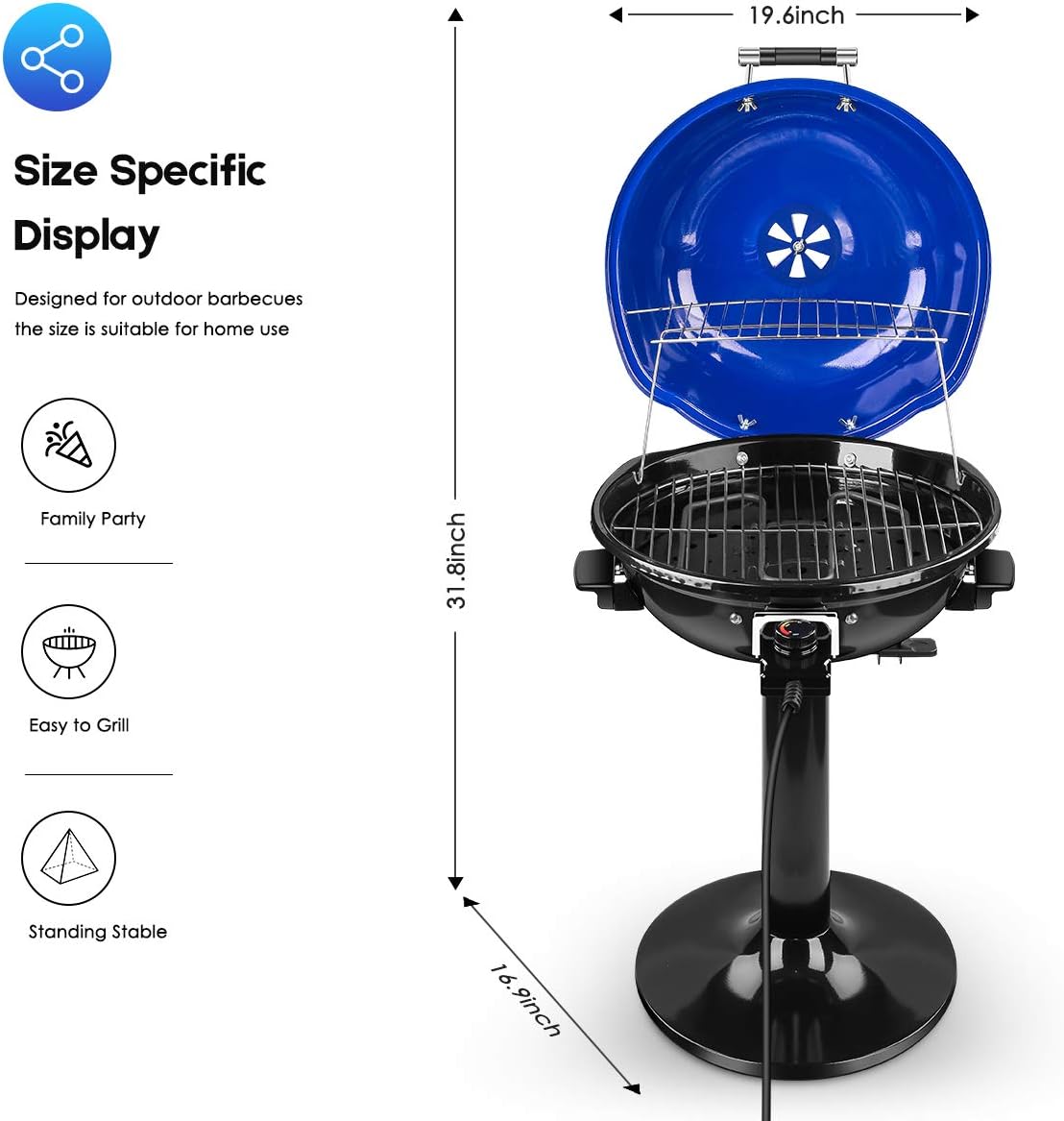 review Techwood 15-Serving Electric Grill Indoor/Outdoor Electric BBQ Grill, 240'' Nonstick Removable Stand Grill 1600W, Blue