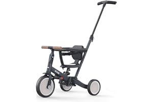 newyoo TR008 Tricycle for Toddlers 1-3, 5 in 1 Baby Balance Bike, Christmas and Birthday Gift for Boy and Girl, Toddler Bike with Parent Push Handle & Safety Guard, Dark Gray, TR008