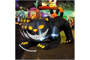 GOOSH 6 FT Halloween Inflatables Outdoor Black Cat with Shakable Head, Blow Up Yard Decoration with LED Lights Built-in for Holiday/Party/Yard/Garden