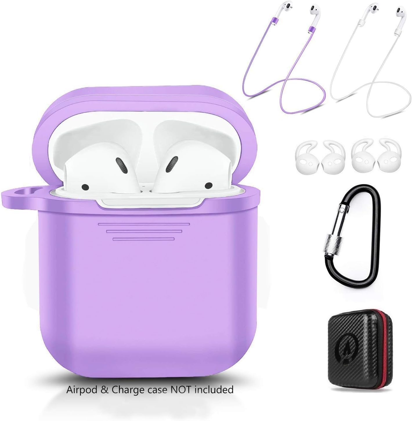amasing AirPods Case 7 in 1 Airpods Accessories Kits Protective Silicone Cover and Skin for Airpods Charging Case with Ear Hook Airpods Staps/Skin/Tips/Keychain Purple