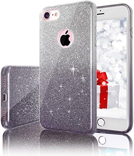 iPhone 8 Case,iPhone 7 Case,Small Knife Bling Glitter Sparkle Three Layer Shockproof Soft TPU Outer Cover + Hard PC Inner Protective Skin for iPhone 8 / iPhone 7 (Silver+Black)