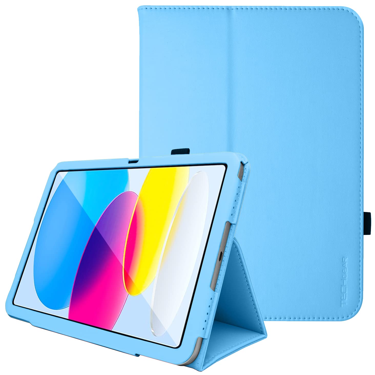 TECHGEAR Leather Case for Apple iPad 11th Gen (2025 A16) & 10th Gen (2022), PU Slim Folio Smart Cover with Stand, Hand Strap, Auto Sleep/Wake, for iPad 11" / iPad 10.9" [Light Blue] — image 1
