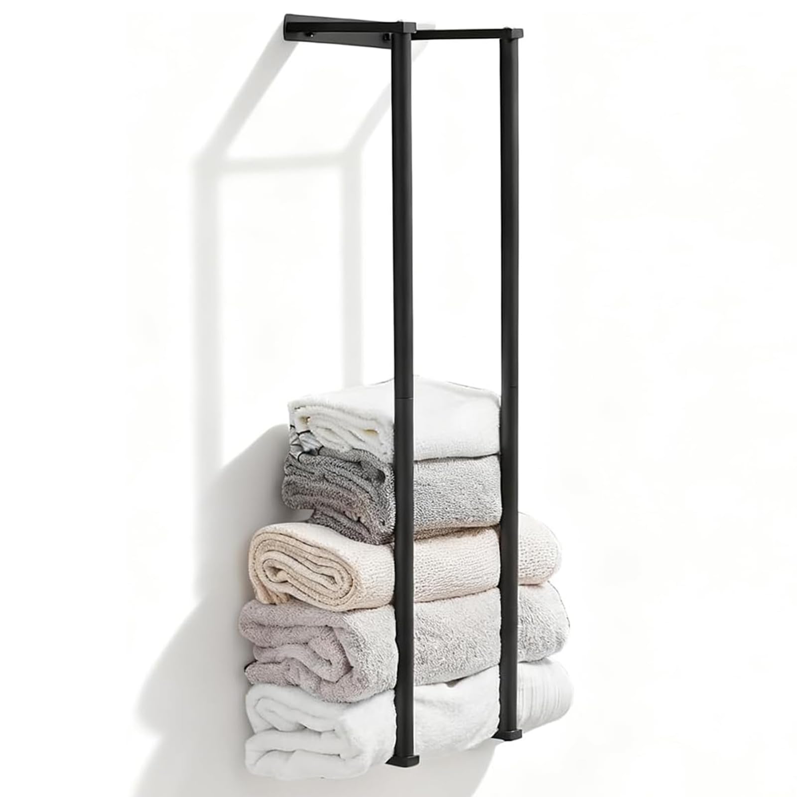 Towel Racks for Bathroom, NEWRAIN Rolled Towel Storage Wall Mounted Bath Towel Holder for Folded Large Towel Washcloths, Bathroom Organizing Matte Black