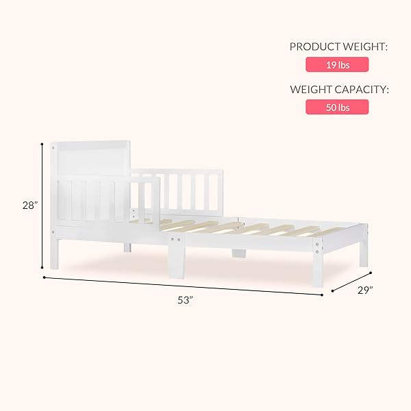DREAM ON ME BROOKSIDE WOODEN TODDLER BED IN VINTAGE WHITE OAK, GREENGUARD GOLD & BSA CERTIFIED, KIDS BED WITH SAFETY RAILS, LOW-TO-FLOOR DESIGN, NON-TOXIC PINEWOOD FINISH